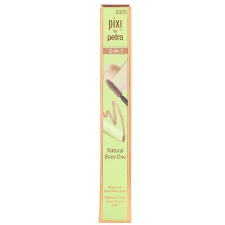 凝膠, 眉筆: Pixi Beauty, 2-In-1 Natural Brow Duo, Waterproof Brow Pencil & Gel, Natural Brown, Pencil 0.007 oz (0.2 g) - Gel 0.084 fl oz (2.5 ml)