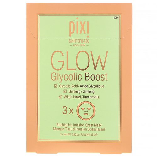 Pixi Beauty, Skintreats, Glow Glycolic Boost, Brightening Infusion Sheet Mask, 3 Sheets Review