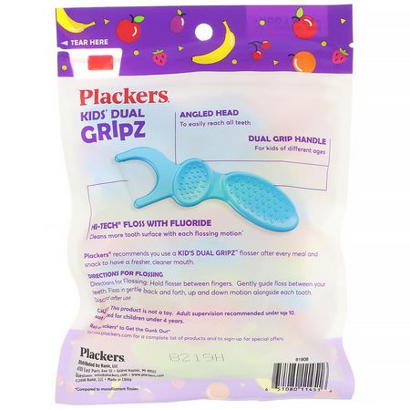 牙線, 洗澡: Plackers, Kid's Dual Gripz, Dental Flossers with Fluoride, Fruit Smoothie Swirl, 75 Count