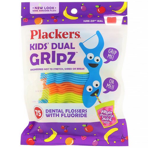 Plackers, Kid's Dual Gripz, Dental Flossers with Fluoride, Fruit Smoothie Swirl, 75 Count Review
