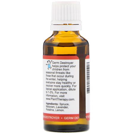 混合, 精油: Plant Therapy, KidSafe, 100% Pure Essential Oils, Germ Destroyer, 1 fl oz (30 ml)