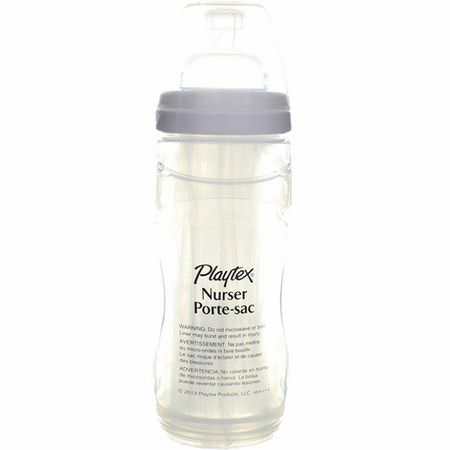 奶嘴, 嬰兒奶瓶: Playtex Baby, Closer to Natural Breast Feeding Bottle, 3M+, Medium, 1 Bottle with 5 Drop-INS Liners, 8-10 oz (236-300 ml)