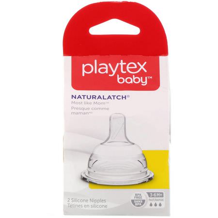 乳頭, 嬰兒奶瓶: Playtex Baby, NaturaLatch, 3-6+ Months, 2 Fast Flow Silicone Nipples