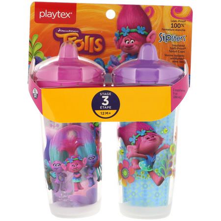 杯子, 孩子餵食: Playtex Baby, Sipsters, Trolls, 12+ Months, 2 Cups, 9 oz (266 ml) Each