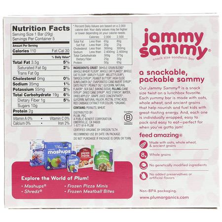 手指食品, 酒吧: Plum Organics, Jammy Sammy, Peanut Butter & Grape, 5 Bars, 1.02 oz (29 g) Each