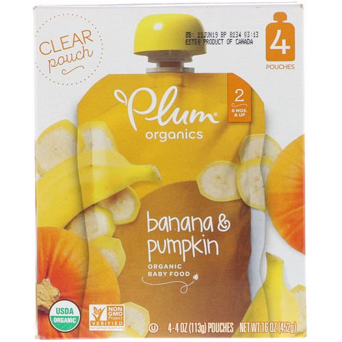Plum Organics, Organic Baby Food, Stage 2, Banana & Pumpkin, 4 Pouches, 4 oz (113 g) Each Review