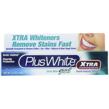 美白, 牙膏: Plus White, Xtra Whitening with Tartar Control, Cool Mint Gel, 3.5 oz (100 g)
