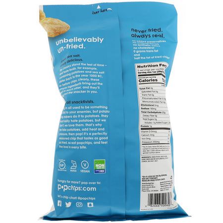 芯片, 小吃: Popchips, Potato Chips, Sea Salt, 5 oz (142 g)