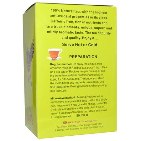 草本茶, 如意寶茶: J&R Port Trading Co, Organic Green Rooibos, Caffeine-Free, 40 Tea Bags, 3.53 oz (100 g)