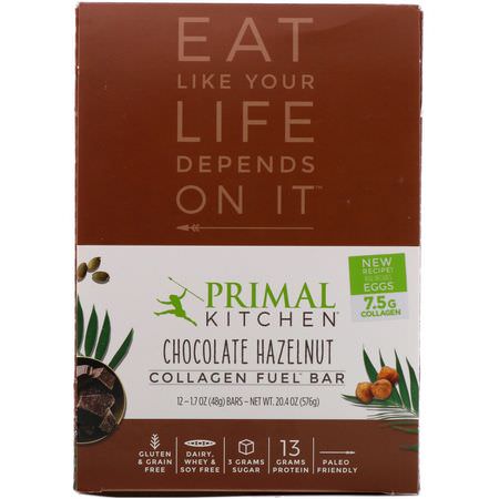 營養棒: Primal Kitchen, Collagen Fuel Bar, Chocolate Hazelnut, 12 Bars, 1.7 oz (48 g) Each