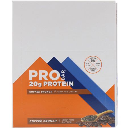 大豆蛋白棒, 蛋白棒: ProBar, Protein Bar, Coffee Crunch, 12 Bars, 2.47 oz (70 g) Each