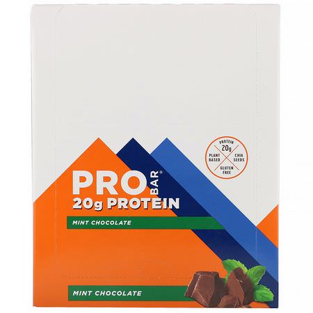 大豆蛋白棒, 蛋白棒: ProBar, Protein Bar, Mint Chocolate, 12 Bars, 2.47 oz (70 g) Each
