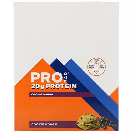 大豆蛋白棒, 蛋白棒: ProBar, Protein Bar, Cookie Dough, 12 Bars, 2.47 oz (70 g) Each