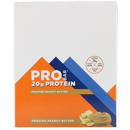 基於植物的蛋白質棒, 蛋白棒: ProBar, ProBar, Protein Bar, Frosted Peanut Butter, 12 Bars, 2.47 oz (170 g) Each