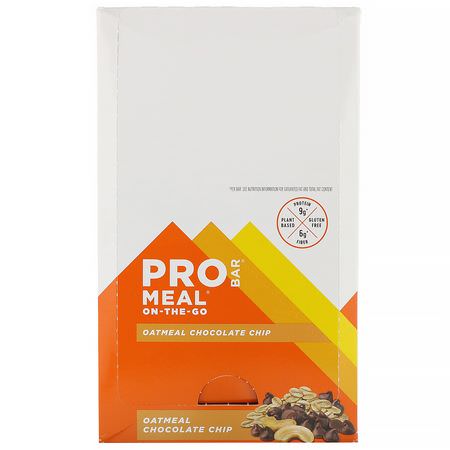 餐吧, 運動吧: ProBar, Protein Bar, Meal, Oatmeal Chocolate Chip, 12 Bars, 3 oz (85 g) Each