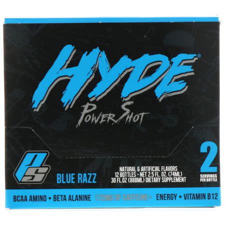 BCAA, 氨基酸: ProSupps, Hyde Power Shot, Blue Razz, 172 mg, 12 Bottles, 2.5 fl oz (74 ml) Each