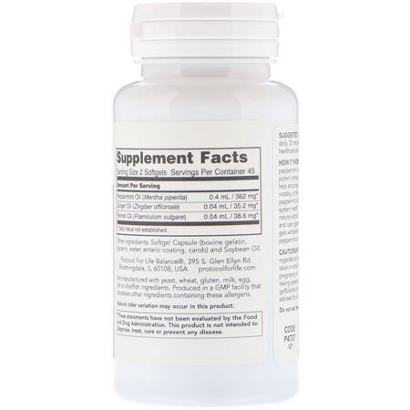 腸, 消化: Protocol for Life Balance, Peppermint Oil G.I, 90 Softgels