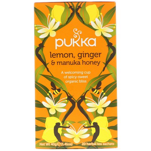 Pukka Herbs, Lemon Ginger & Manuka Honey Tea, Caffeine Free, 20 Herbal Tea Sachets, 1.41 oz (40 g) Review