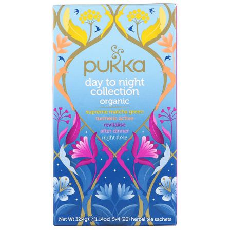 藥用茶, 涼茶: Pukka Herbs, Organic Day to Night Collection, 3 Pack, 20 Herbal Tea Sachets Each