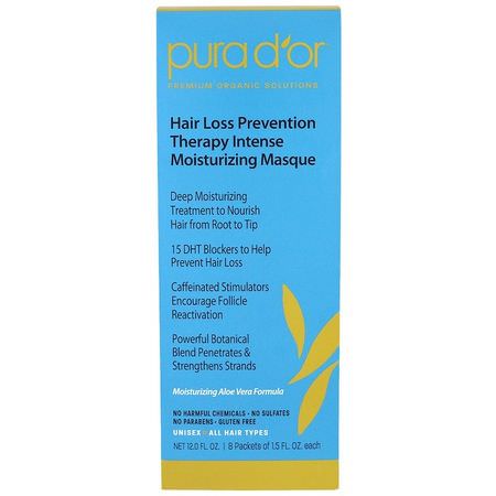 頭皮護理, 頭髮護理: Pura D'or, Hair Loss Prevention Therapy, Intense Moisturizing Masque, 8 Packets, 1.2 fl oz Each