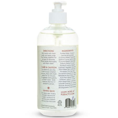 洗手液, 淋浴: Puracy, Natural Hand Soap, Lavender & Vanilla, 12 fl oz (355 ml)