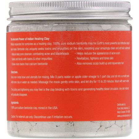 泥面膜, 果皮: Pure Body Naturals, Indian Healing Bentonite Clay, 8.8 fl oz (250 g)