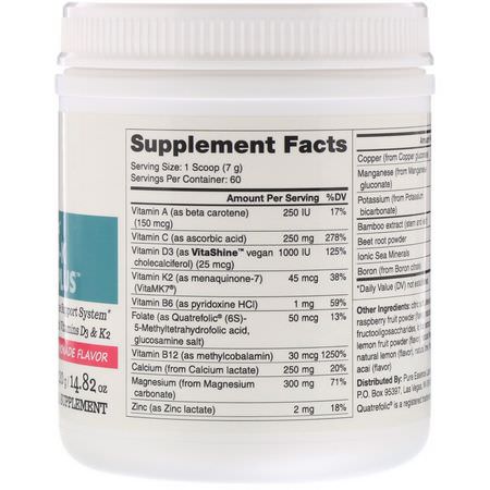 鈣, 礦物質: Pure Essence, Ionic-Fizz, Super D-K Calcium Plus, Raspberry Lemonade, 14.82 oz (420 g)