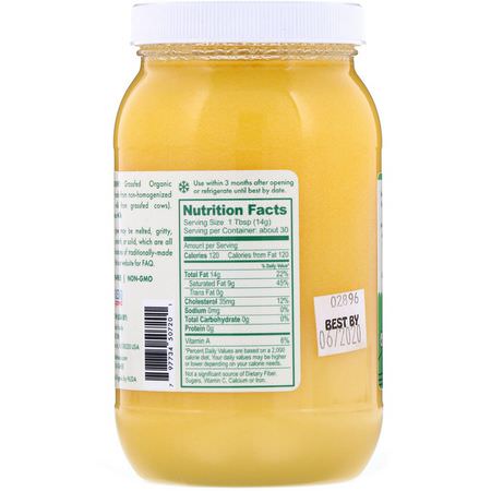 酥油, 醋: Pure Indian Foods, 100% Organic Grass-Fed Original Ghee, 15 oz (425 g)