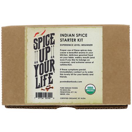 香料, 草藥: Pure Indian Foods, Organic Indian Spice Starter Kit, Experience Level: Beginner, Variety Pack, 6 Seasonings