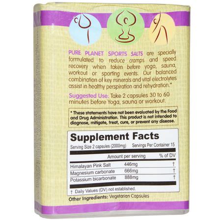 鈉, 礦物質: Pure Planet, Sports Salts, 1000 mg, 30 Veggie Caps