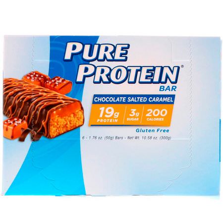 牛奶蛋白棒, 乳清蛋白棒: Pure Protein, Chocolate Salted Caramel Bar, 6 Bars, 1.76 oz (50 g) Each