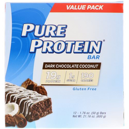 Pure Protein, Dark Chocolate Coconut Bar, 12 Bars, 1.76 oz (50 g) Each Review
