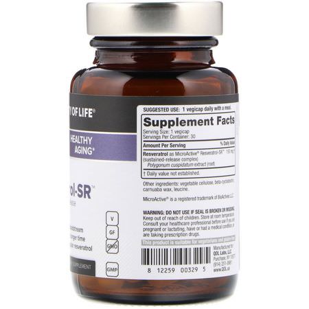 白藜蘆醇, 抗氧化劑: Quality of Life Labs, Resveratrol-SR, 150 mg, 30 Vegicaps