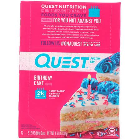 牛奶蛋白棒, 乳清蛋白棒: Quest Nutrition, Protein Bar, Birthday Cake, 12 Pack, 2.12 oz (60 g) Each
