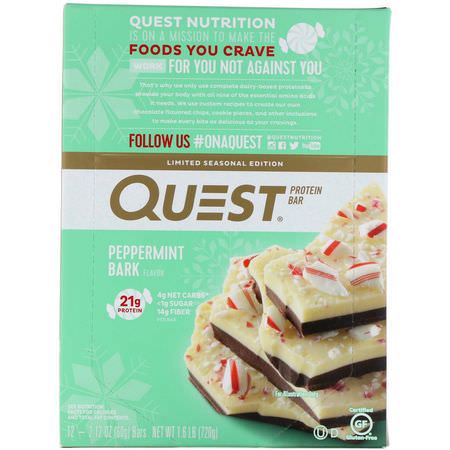 乳清蛋白棒, 牛奶蛋白棒: Quest Nutrition, Protein Bar, Peppermint Bark, 12 Bars, 2.12 oz (60 g) Each