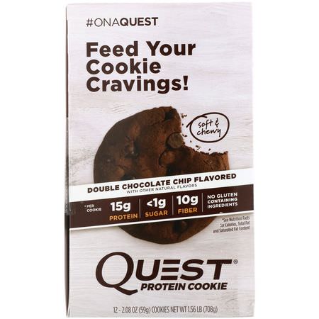 蛋白質餅乾, 蛋白質小吃: Quest Nutrition, Protein Cookie, Double Chocolate Chip, 12 Pack, 2.08 oz (59 g) Each