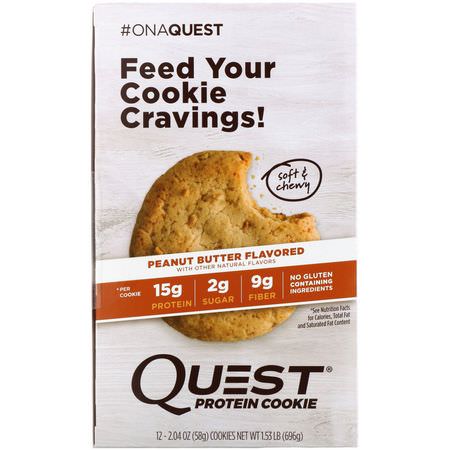 蛋白質餅乾, 蛋白質小吃: Quest Nutrition, Protein Cookie, Peanut Butter, 12 Pack, 2.04 oz (58 g) Each