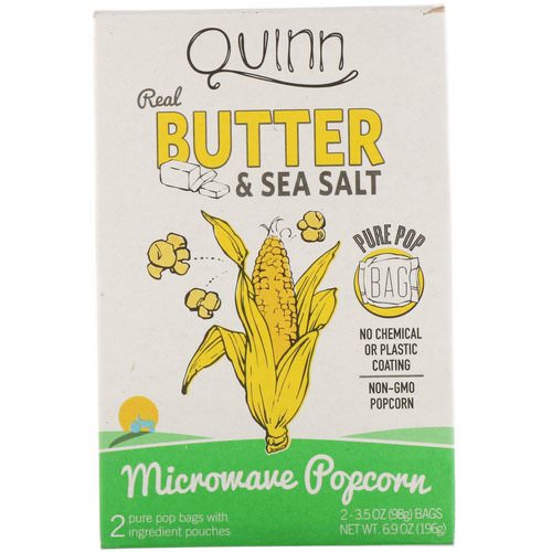 Quinn Popcorn, Real Butter & Sea Salt, 2 Bags, 3.5 oz (98 g) Each Review