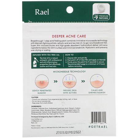 水楊酸, 淡斑面膜: Rael, Microneedle Technology, Acne Healing Patch, 9 Patches