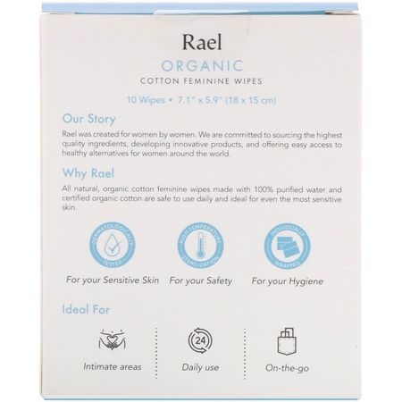 女性衛生, 洗澡: Rael, Organic Cotton Feminine Wipes, 10 Wipes