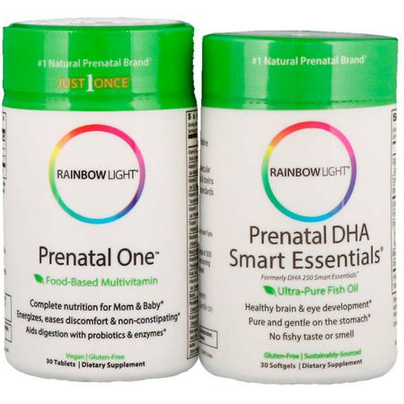 產前多種維生素, 婦女的健康: Rainbow Light, Prenatal Daily Duo, Prenatal One plus Prenatal DHA Smart Essentials, 1 Month Supply (30 Tablets + 30 Softgels)
