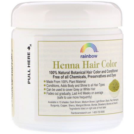 指甲花, 髮色: Rainbow Research, Henna, Hair Color and Conditioner, Light Brown, 4 oz (113 g)