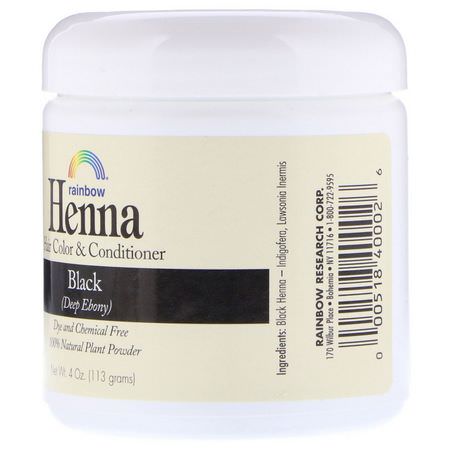 指甲花, 染髮: Rainbow Research, Henna, Hair Color & Conditioner, Black, 4 oz (113 g)