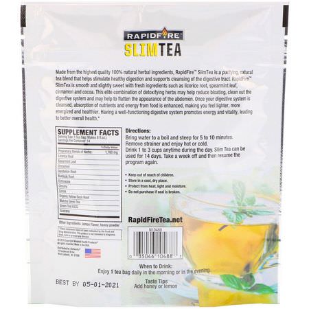 藥用茶, 清潔: RAPIDFIRE, SlimTea, 14 Day Herbal Teatox, Matcha Tea, Real Lemon Flavor, 14 Tea Bags