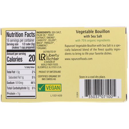 肉湯, 肉湯: Rapunzel, Vegetable Bouillon with Sea Salt, 8 Cubes, 3 oz (84 g)