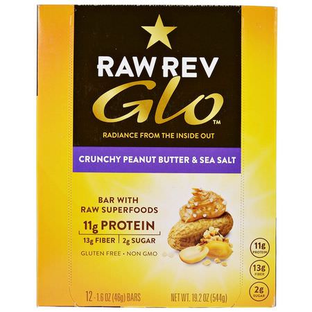 營養棒: Raw Rev, Glo, Crunchy Peanut Butter & Sea Salt, 12 Bars, 1.6 oz (46 g)