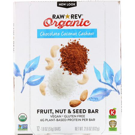 營養棒: Raw Rev, Organic, Chocolate Coconut Cashew, 12 Bars, 1.8 oz (51 g) Each