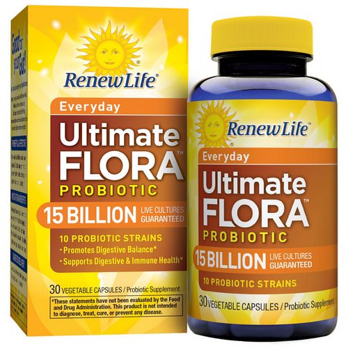 Renew Life, Everyday, Ultimate Flora Probiotic, 15 Billion Live Cultures, 30 Vegetable Capsules Review
