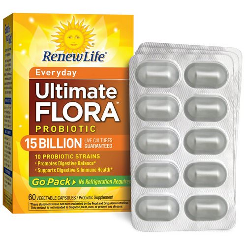 Renew Life, Everyday, Ultimate Flora Probiotic, 15 Billion Live Cultures, 60 Vegetable Capsules Review