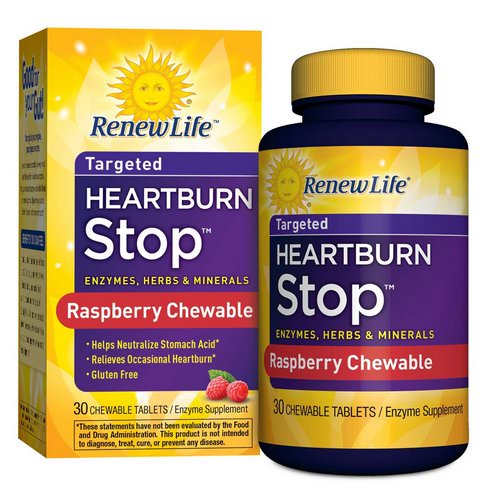Renew Life, Heartburn Stop, Raspberry Flavor, 30 Chewable Tablets Review